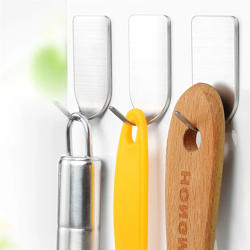 

8pcs/set Cap Clothes No Nail Stainless Steel For Coats Adhesive Hook Wall Mounted Key Towel Bathroom Sticky Punch Free Removable