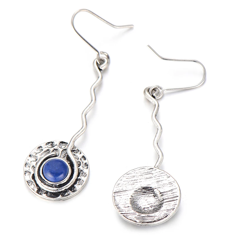 В этническом стиле Он украшен круглыми синими капли масла Длинные Висячие серьги