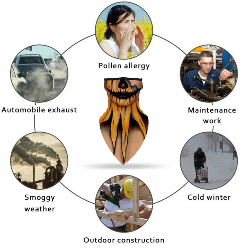 

Halloween Novelty Clown Triangle Bandana Face Scarves Hanging Ear Sunshade Dustproof Breathable Cycling Hiking Neck Cover