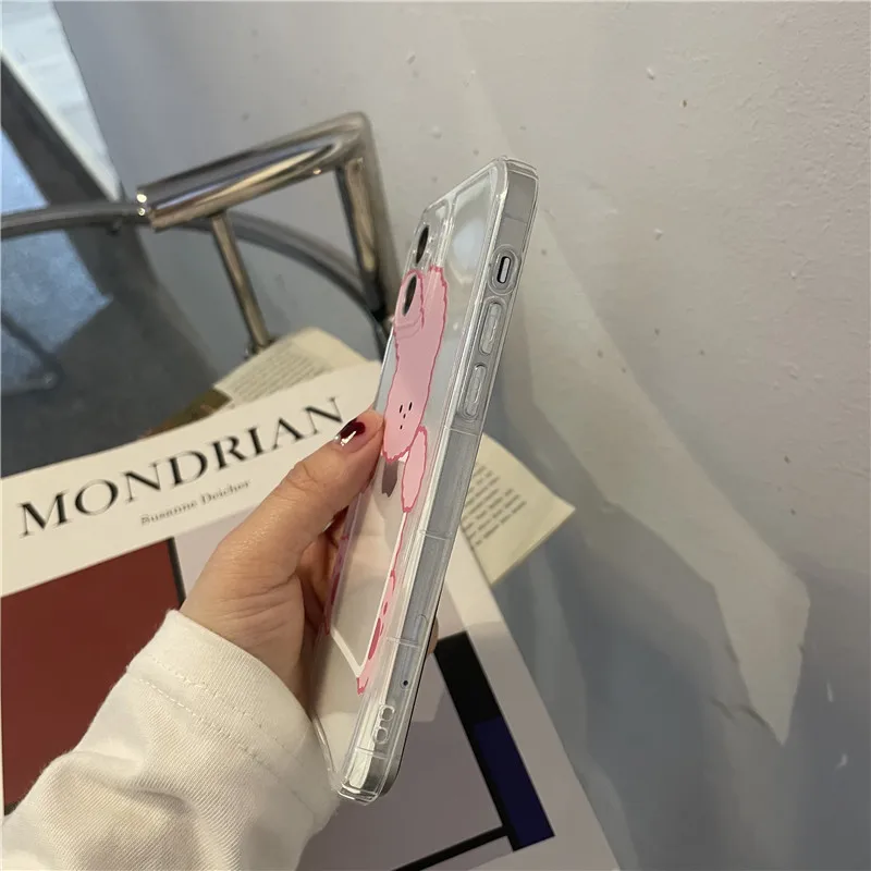 

Retro simple Art window Phone case for iPhone 12 7 8 plus 11 Pro xs max XR XS case Cartoon bear rabbit silicone cover case
