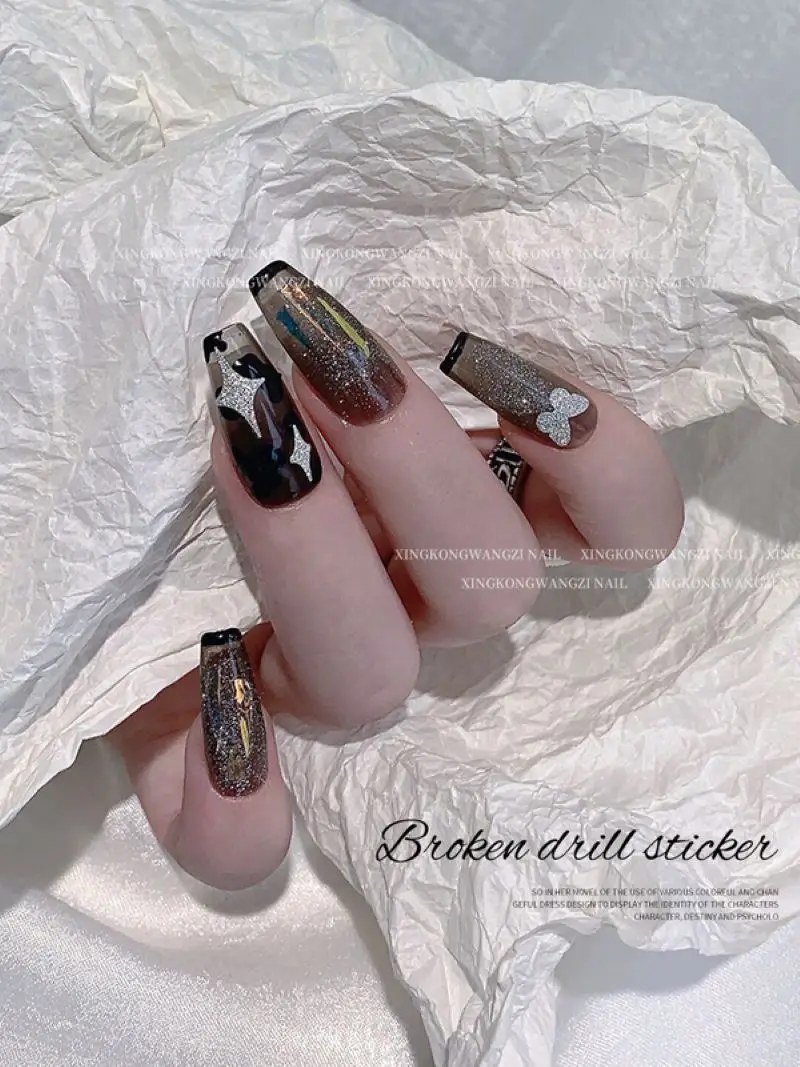 Серебряные блестящие Звездные наклейки танцевальный медведь бабочка огонь