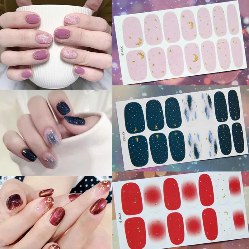 

14tips/set Full Cover Nail Stickers Wraps Decoration DIY for Beauty Nail Art Decals Self Adhesive Soak Off Stickers Waterproof