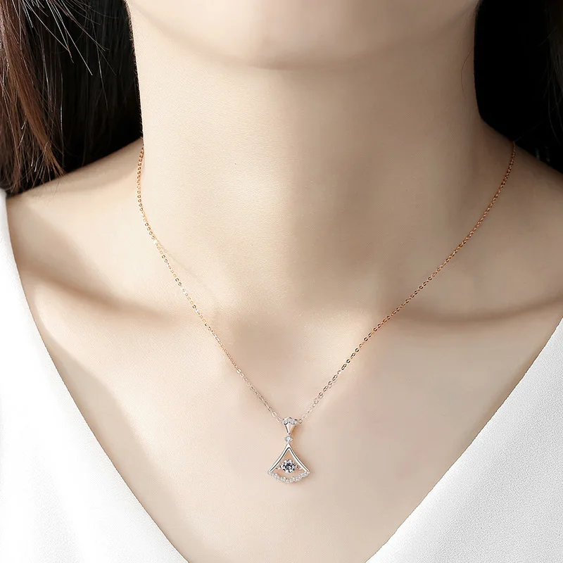 

S925 Sterling Silver Small Skirt Necklace Female Fan-shaped Pendant Clavicle Chain Pendant Valentine's Day Gift