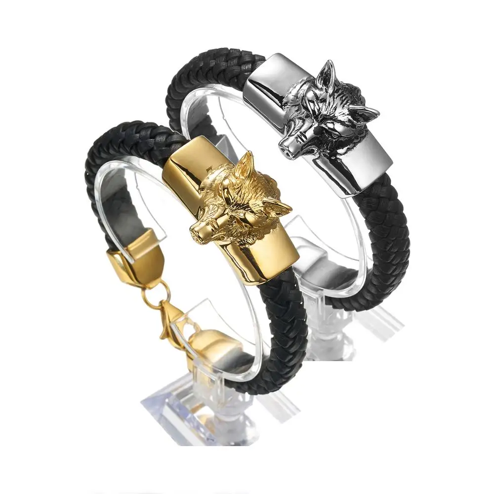 Новое поступление мужские кожаные браслеты из нержавеющей стали ювелирные изделия подвески с головой волка
