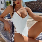 RUUHEE Цельный купальник для женщин, полый однотонный купальный костюм с пуш-ап, купальная одежда, пляжная одежда 2021, сексуальный купальник бикини для женщин