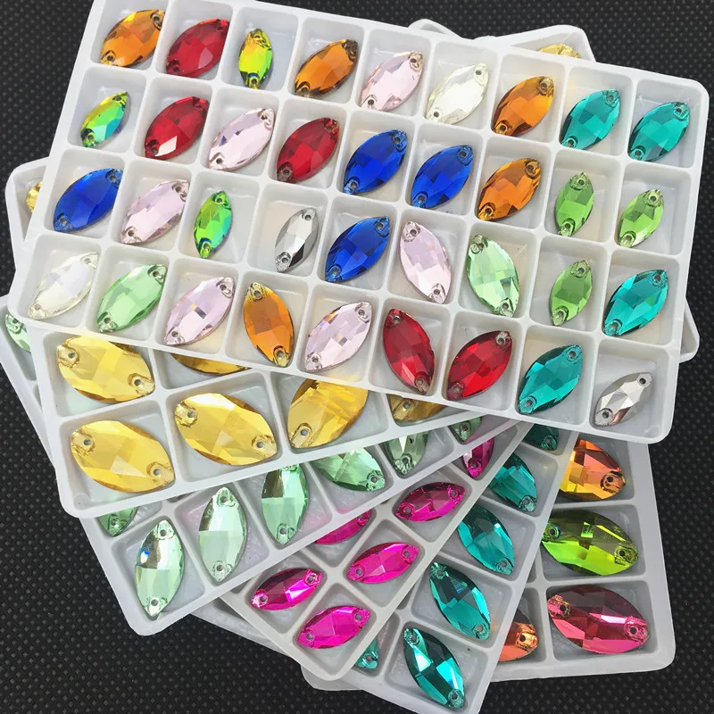 Стеклянные стразы для пришивания все размеры цвета 3223 navette кристаллическое