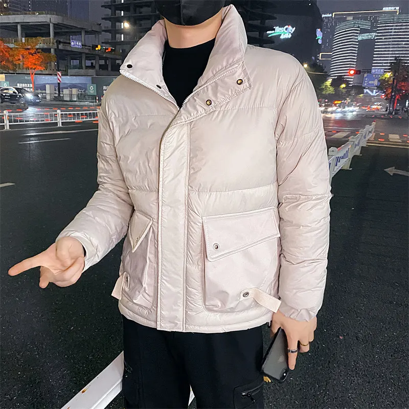 

2021New Men's Winter Jackets Thick Warm Fashion Street Wear Slim Fit Parka Windbreaker Solid Color Cotton Padded Jacket