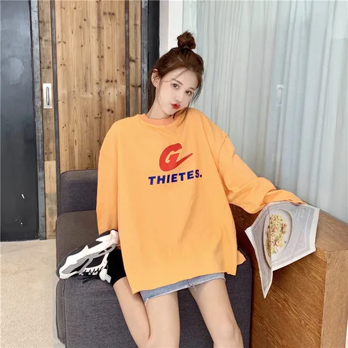 С принтом букв Повседневное свободный свитер универсальные модные 2019 Новое