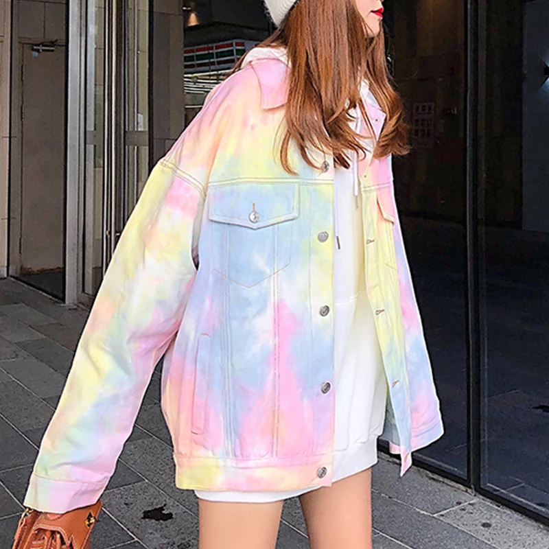 Flectit пастельно тай дай джинсовая куртка для Для женщин с длинными рукавами ткань
