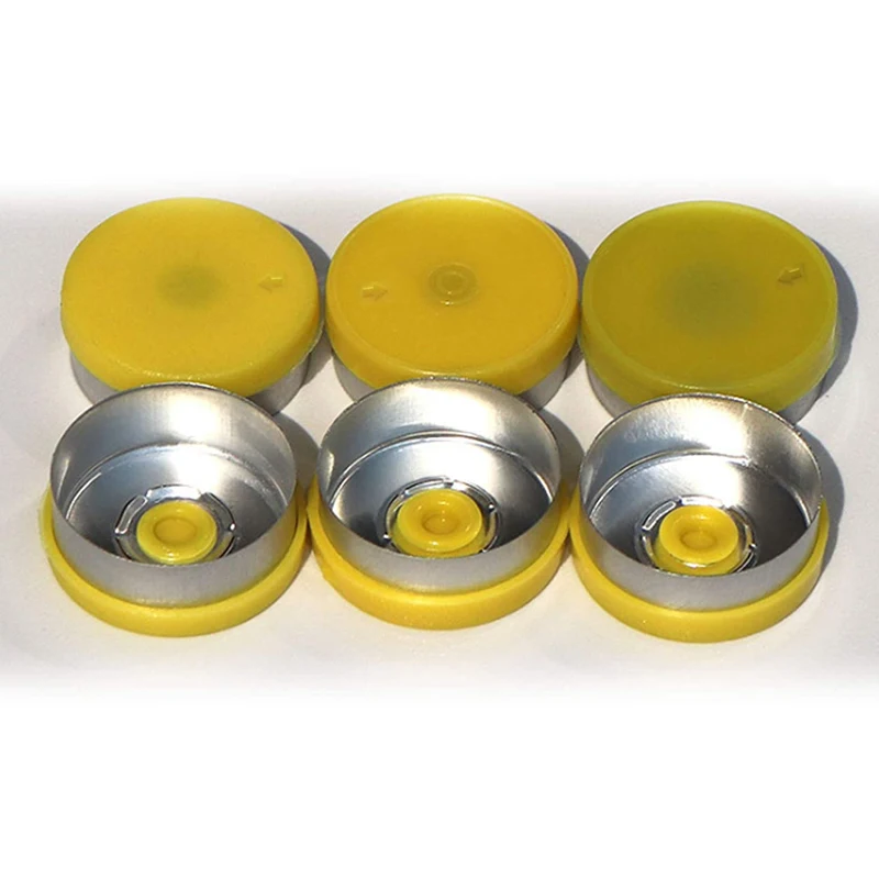 

100 Pcs Yellow 20mm Flip Off Caps, Flip-Off Vial Seals, Pharmaceutical Caps, Plastic-Aluminum Flip Off Caps