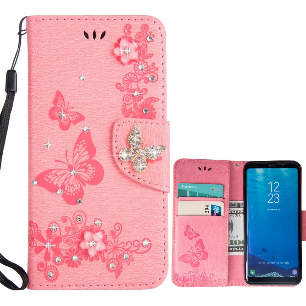 Кожаный чехол книжка LAPOPNUT с бабочкой для Samsung Galaxy S10 S10e S9 S8 Plus S7 Edge Note8 Note9 роскошный