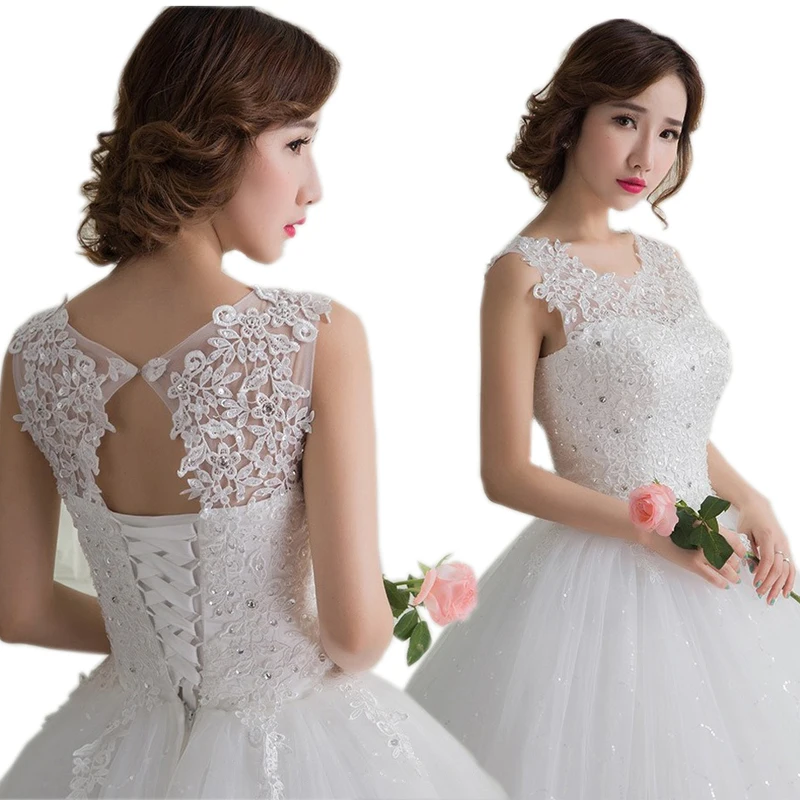 Robe De Mariee кружевное свадебное платье из тюля с круглым вырезом без рукавов SweepTrain