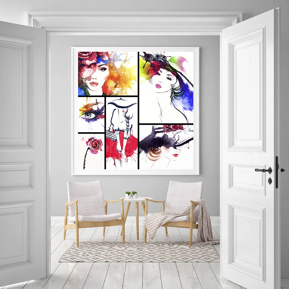 

The Beauty Of Fashion Girl Pictures Living Room Square Sizes Wall Art Decor No Frame Poster Oil Painting Decoration