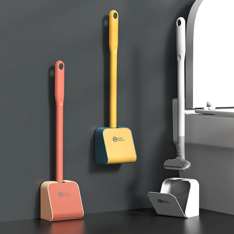 Silicone Golf Toilet Brush and Holder Wall-Mounted Household Cleaning Tool Soft Bristle Bathroom Accessories Set No Dead Corners