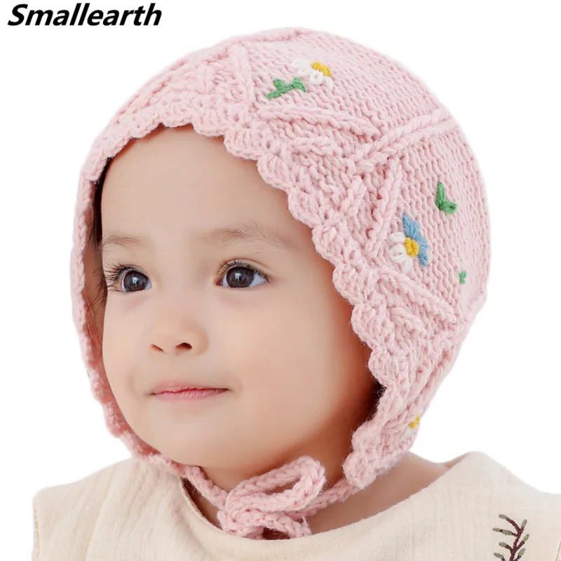

New Winter Cute Flower Baby Knitted Hats Fashion Baby Princess Hat Girls Beanies Crochet Children Warm Cap Casual Photo Props