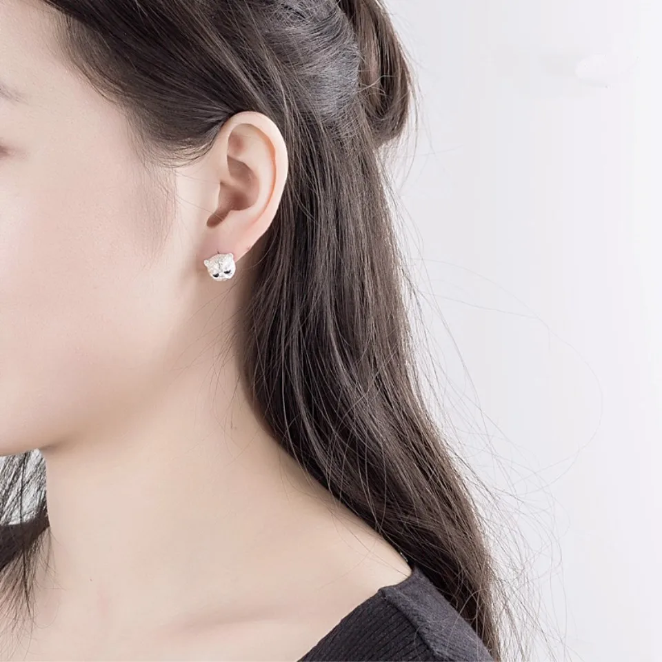 Женские серьги гвоздики в виде кошки из серебра 925 пробы|Серьги-гвоздики| |