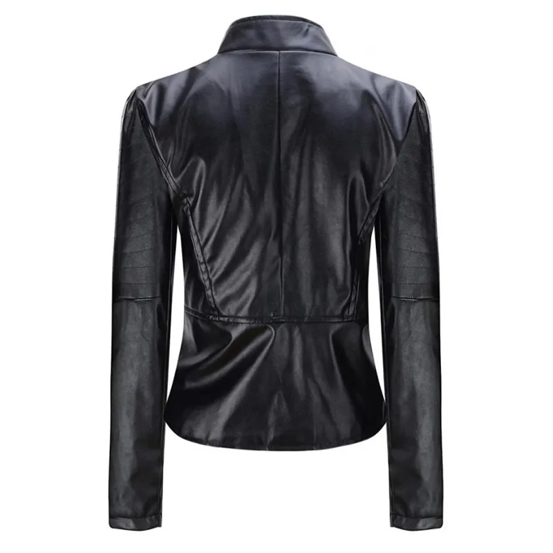 2019 classic design women's PU soft leather jacket short Slim motorcycle ladies with zipper black coat | Женская одежда