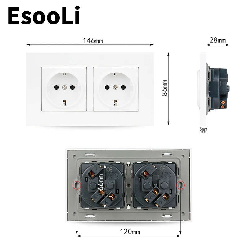 Высококачественная белая пластиковая настенная розетка EsooLi с двойным