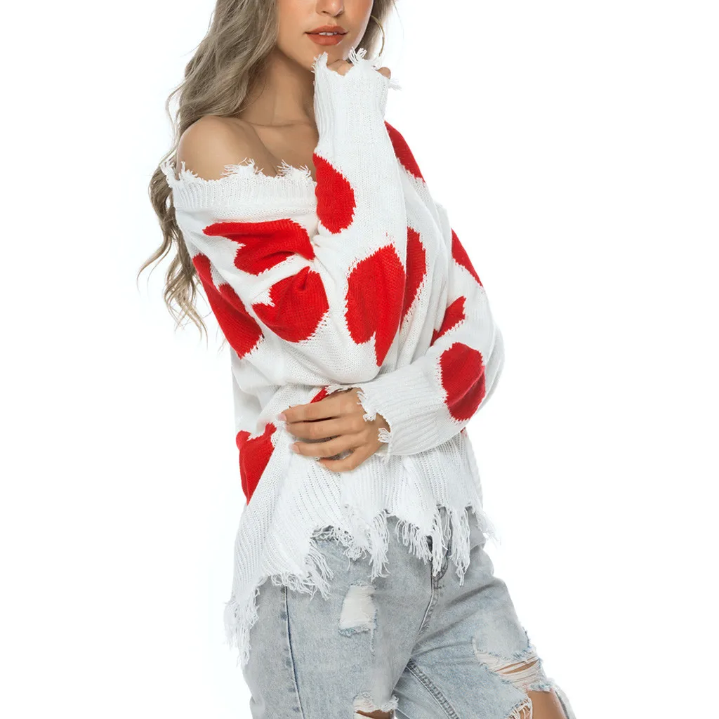 Женский свитер с v-образным вырезом Акриловые пуловеры кисточками и принтом