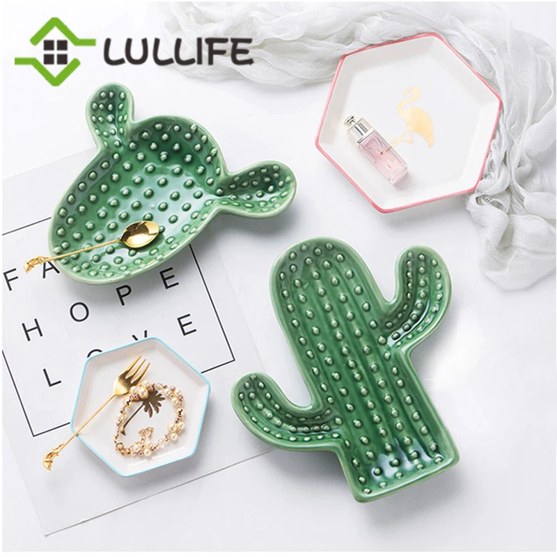 Креативный кактус керамический поднос для ювелирных изделий кольца ожерелье