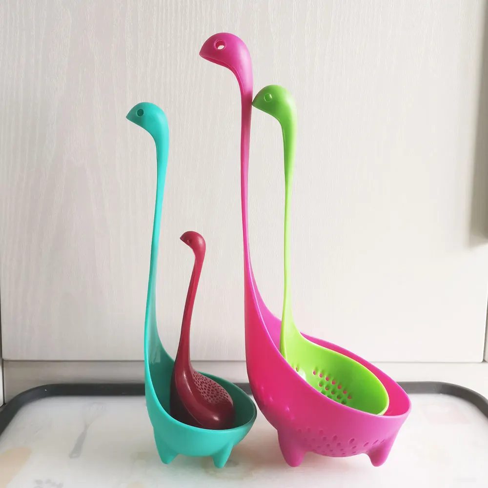 Ложка для супа с длинной ручкой дуршлаг изображением листьев динозавра лоха-неса