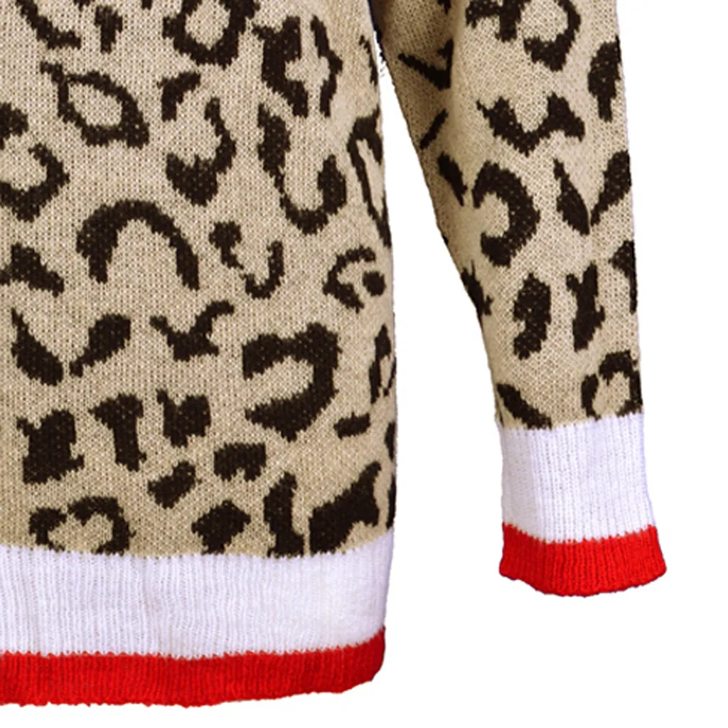 

Fashion 2019 womens leopard knitted sweater winter animal print winter thick long sleeve female pullovers casual tops Hot A30827