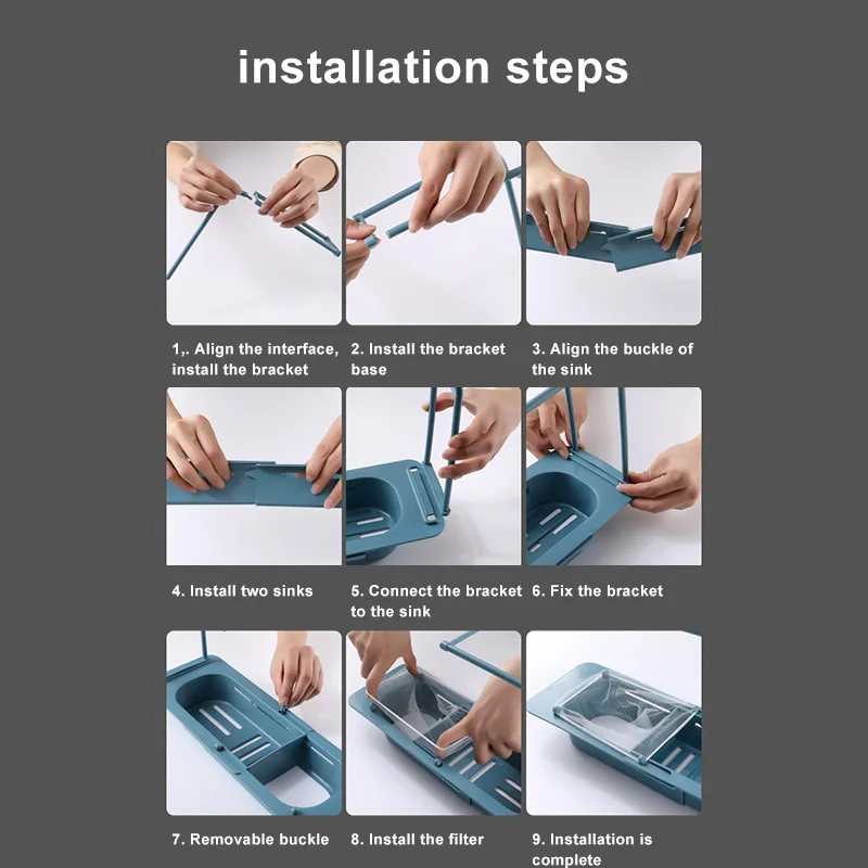 

Hot Telescopic Sink Drainage Storage Rack with 10 x Filter Net Retractable Sponge Soap Holder for Home Kitchen Bathroom N66