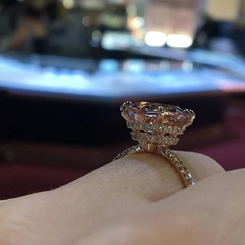 Cubic Zirconia CZ Rose Gold Color Champagne For Women Girls Gift Jewelry Wholesale Fashion Drop Emerald Gemstone Ring | Украшения и