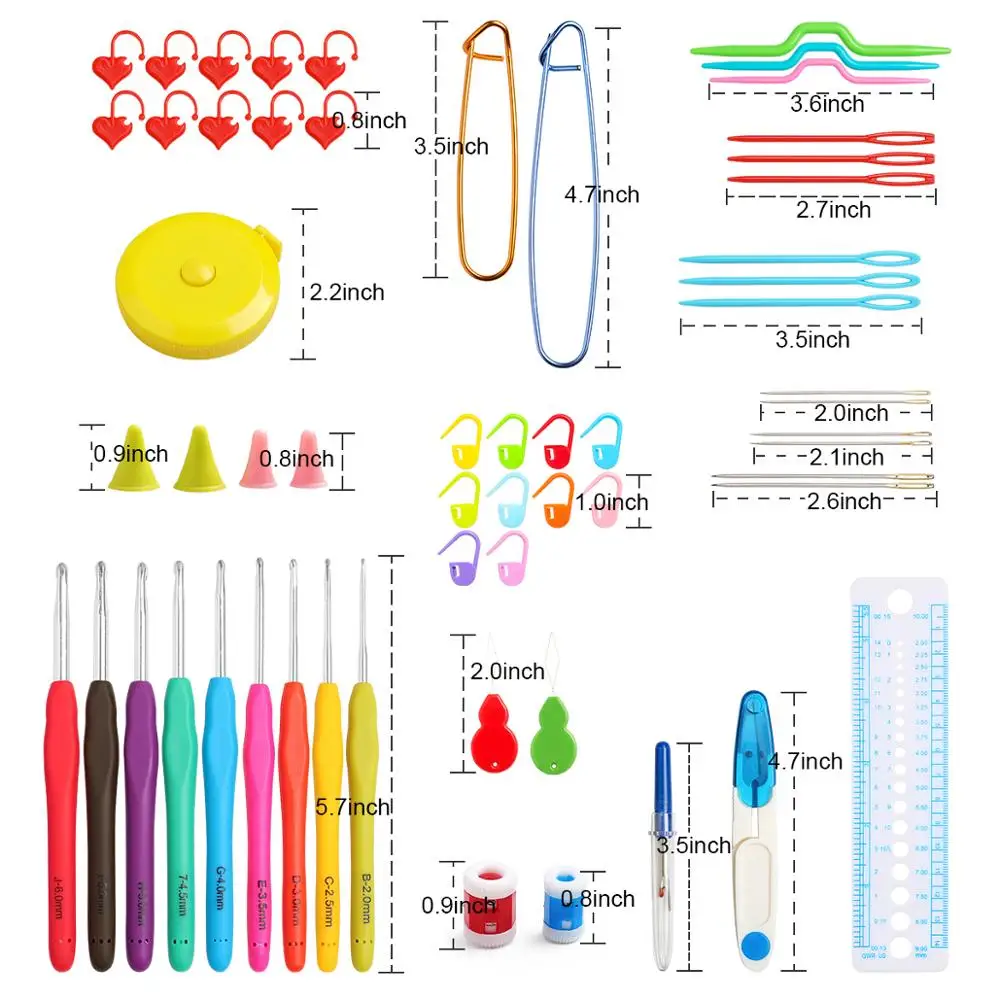 

8 Styles Crochet Hooks Set With Bag Soft Rubber Needle Hooks Ergonomic Handle Knitting Hooks Sewing Supplies With Cute Bag