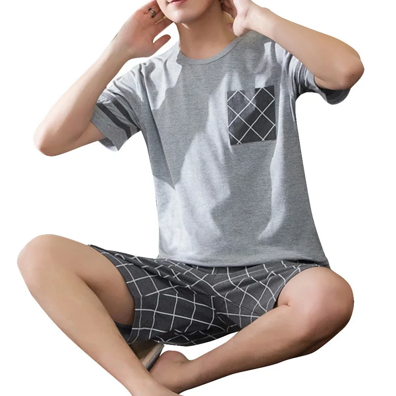 

Mens Summer Cotton Short-sleeved Shorts Pajamas Set Thin Section Home Suit Multi Styles Plus Size Mens Sleepwear Pajamas