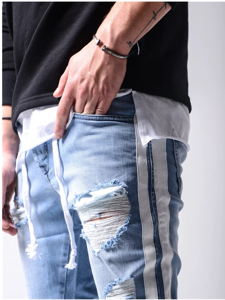 Мужские эластичные облегающие джинсы со сломанными дырками модель 2020 модные с