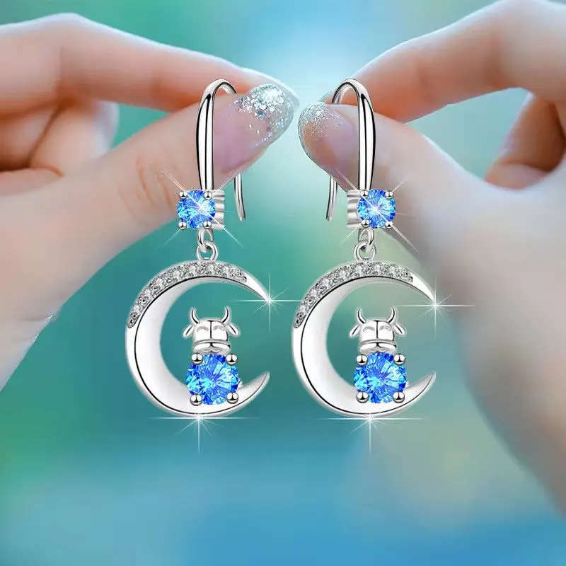 

2021 High Quality 925 Silver Earrings New Charming Zodiac Ox Ladies Korean Earrings Earrings Luxury Jewelry Gifts Free Shipping