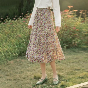 Юбка Женская средней длины с цветочным принтом, приталенная винтажная трапециевидная юбка средней длины в ретро-стиле, INMAN на осень