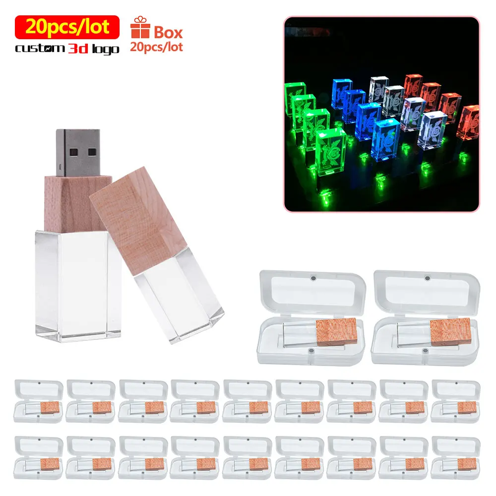 

20 шт./лот, Бесплатная Флешка с логотипом, стекло, кристалл, USB флэш-накопители, логотип cle usb 2,0, 4 ГБ, 8 ГБ, 16 ГБ, 32 ГБ, 64 ГБ, деловой подарок