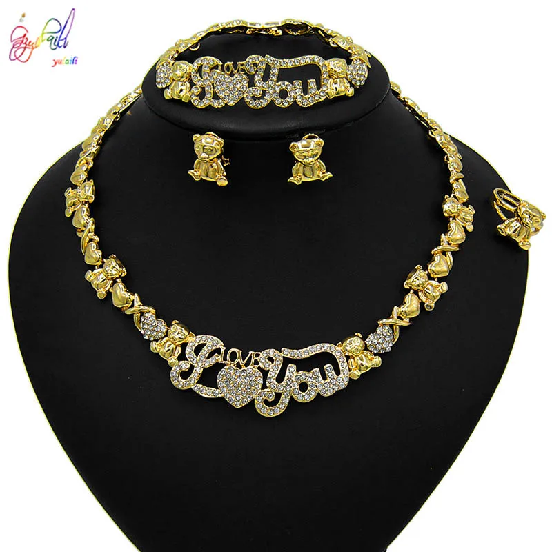 

Yulaili Wholesale I love your heart shaped 18 gold plated Jewelry Sets Necklace Earrings Bracelet Ring for Women Jewellery Set