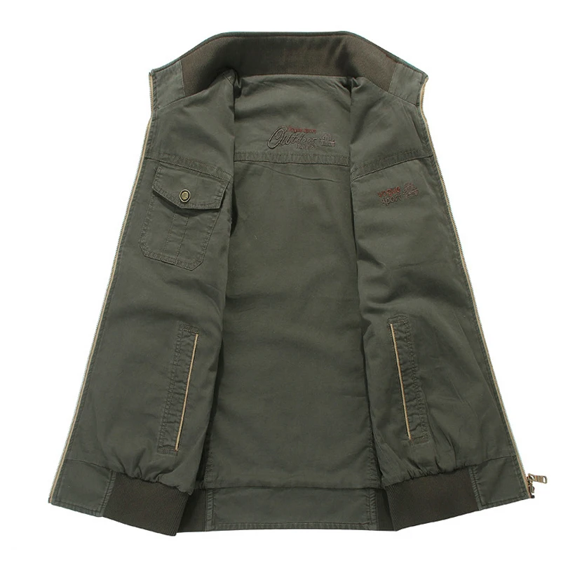 

M-7XL Autumn Vest Men Sleeveless Jacket Men Cotton Double-sides Wear Mens Vest Multi-pockets Stand Collar Gilet Homme Waistcoat