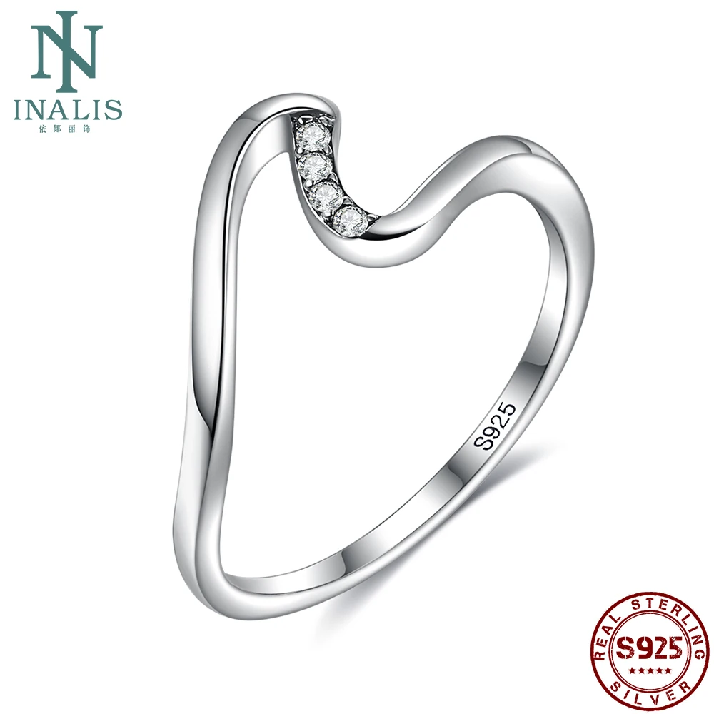 

INALIS 925 Sterling Silver Rings For Women 5A Clear Cubic Zirconia Geometric Irregular Ring Anniversary Fine Jewelry Recommend