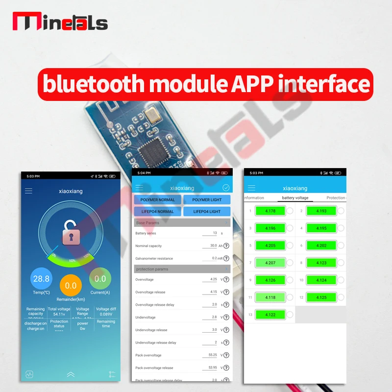 13s 48v BMS Bluetooth общий порт тяжелый ток UART/CAN с индикатором заряда батареи fsmart 80A 100A