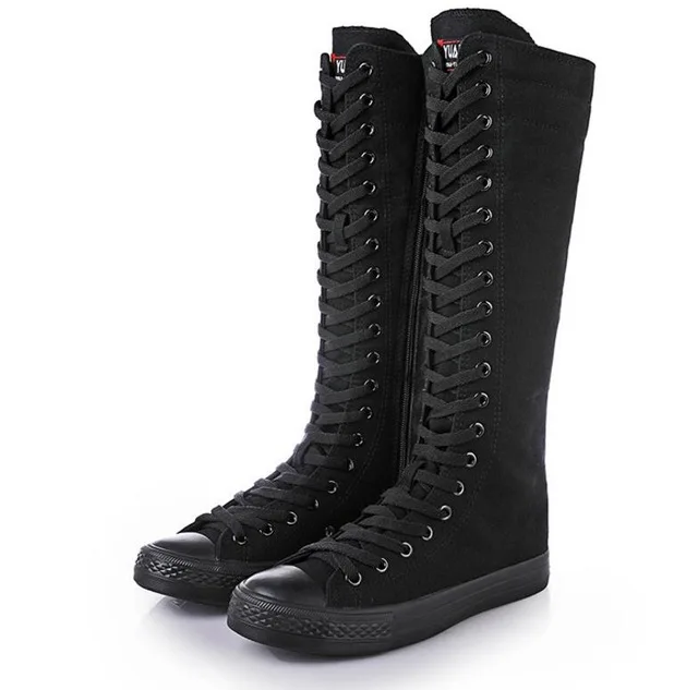 Женская парусиновая обувь с высоким берцем на шнуровке молнией удобные