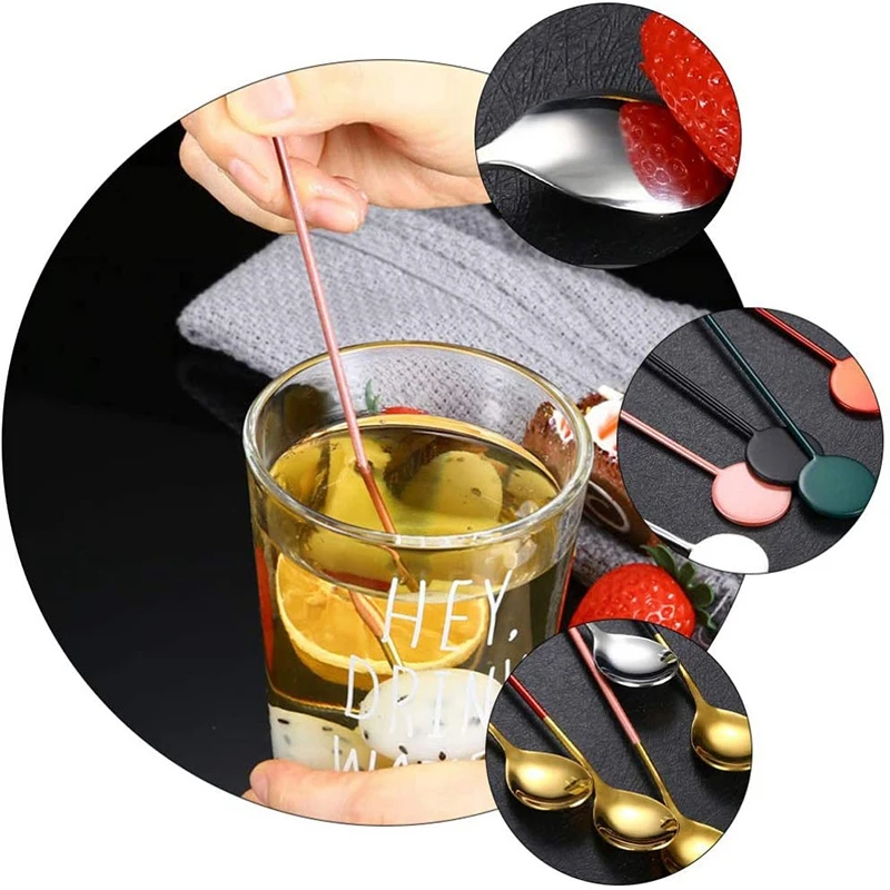 

4Pcs Stainless Steel Fruit Stirring Sticks Mixed Color Long Handle Spoon Mug Spoon Milk Tea Coffee Stirring Spoon