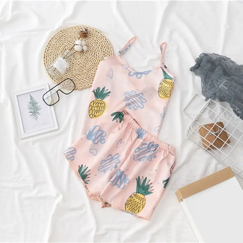 

Pijama Sexy Mujer set Sleepwear Female Summer Set Silk Pajamas for Women Sexy Camisole Two-piece Set Home Clothes for Women