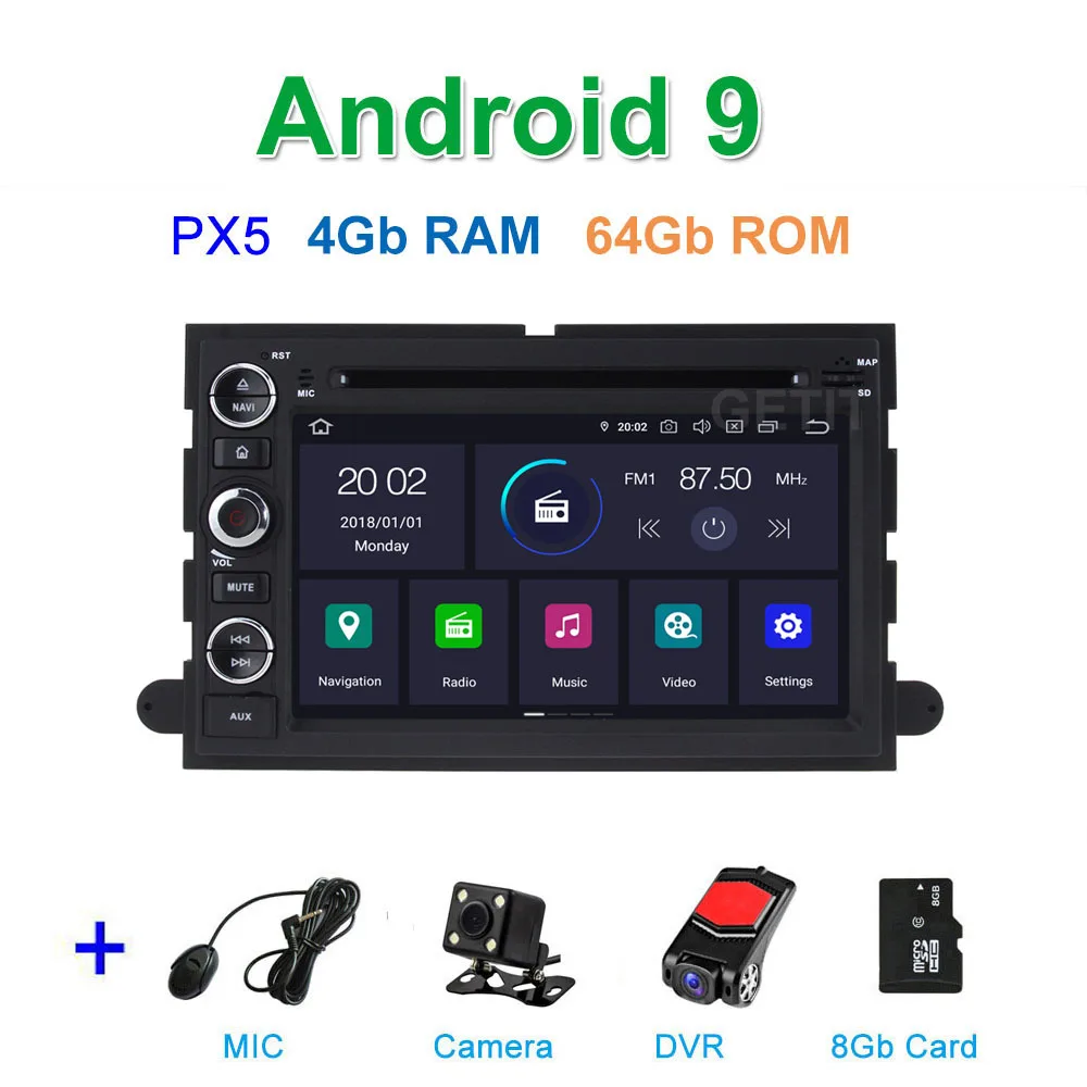 PX5 4G CAM DVR SD DSP 64G PX6 Android 9.0 Car DVD Player Radio Stereo GPS for Ford 500/F150/Explorer/Edge/Expedition/Mustang/fusion/Freestyle - Цвет: PX5 4G CAM DVR SD