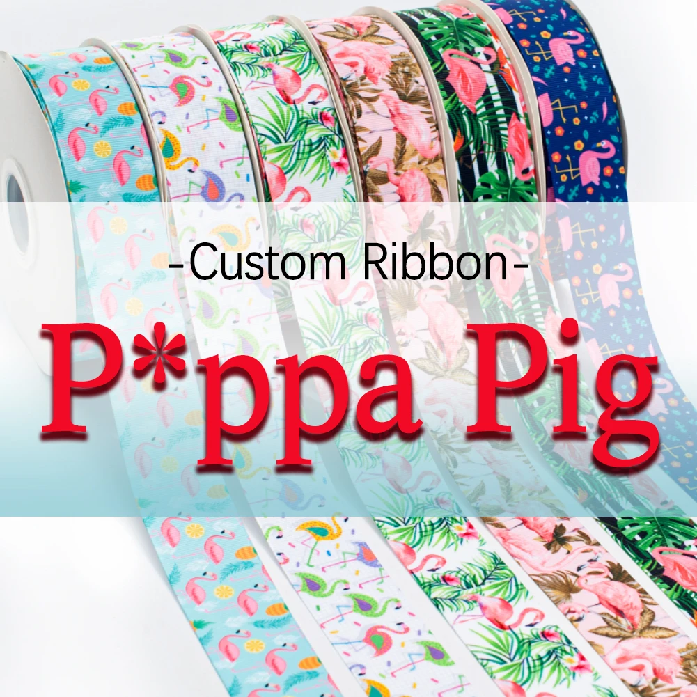 

50 Yards Cartoon Pig Printed Grosgrain,satin Ribbon Hair Accessories