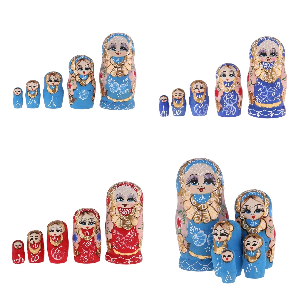

5Pcs Hand Paited Wooden Russian Nesting Dolls Matryoshka Kids Toys