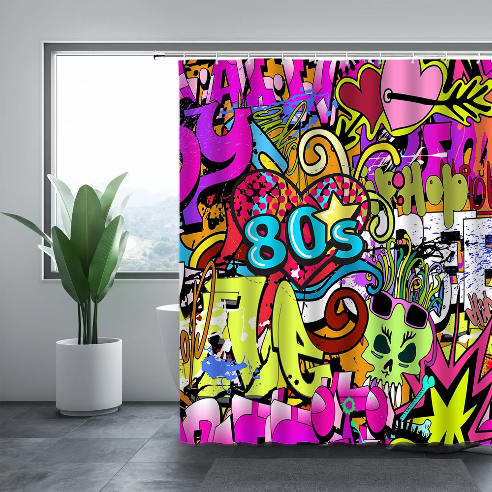 

Bohemian style abstract painted artistic letters shower curtain windproof bathroom decoration home decoration