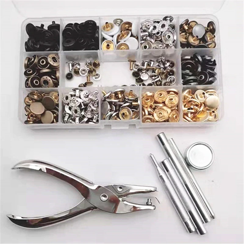 

150 pcs Metal Snap On Buttons Set Press Studs with 4 Pcs Fixing Tools and 1 Pcs Punch Pliers for Leather Wallet and Clothes