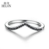 HELON Sterling Silver 925 Pave 100% Genuine Black Diamond Engagement Wedding Women Trendy Fine Jewelry Elegant Unique Gift Ring