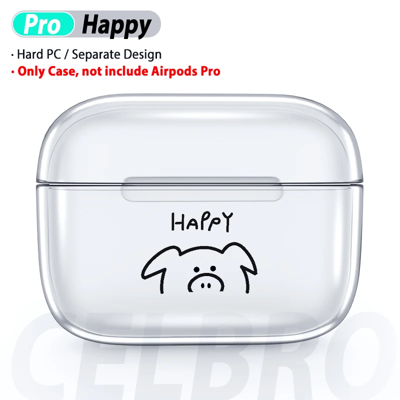 Прозрачный чехол-накладка для AirPods Pro, Жесткий ПК, Cristal, милый мультяшный протектор для наушников Air Pod Pro 3, чехол для AirPods Box - Цвет: Happy pig