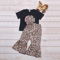 baby girls fashion outfits black short sleeve mini leopard floral bell bottoms kids girl 2pcs summer suit for 1 8 years