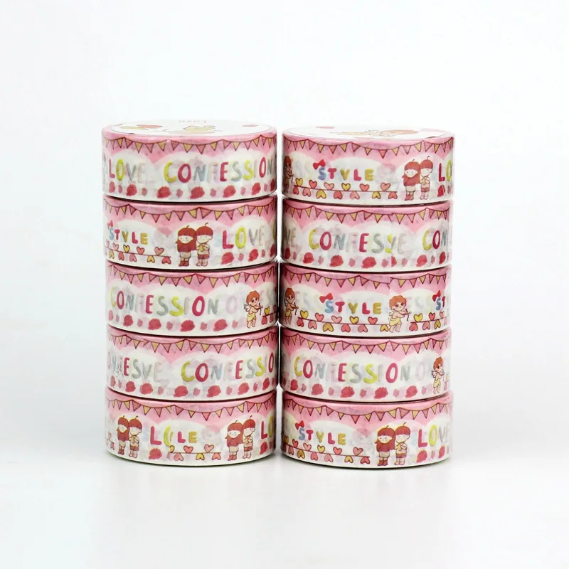

NEW 10pcs/Lot Decorative Cupid's Arrow Pink Hearts Japanese Washi Tapes for Bullet Journal Adhesive Masking Tape Cute Stationery